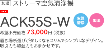 加湿 ストリーマ空気清浄機 ACK55S-W